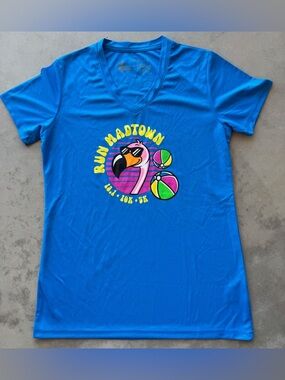 2025 RUN MADTOWN T-Shirt Half-Marathon 10K 5K S Blue Madison Wisconsin FLAMINGO